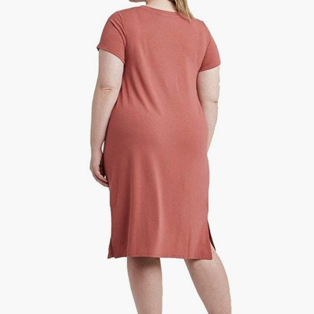 🆕️ Ava & Viv Jade Dress Plus Size  Coral Short Sleeve Pockets T-Shirt Dress - Picture 2 of 2